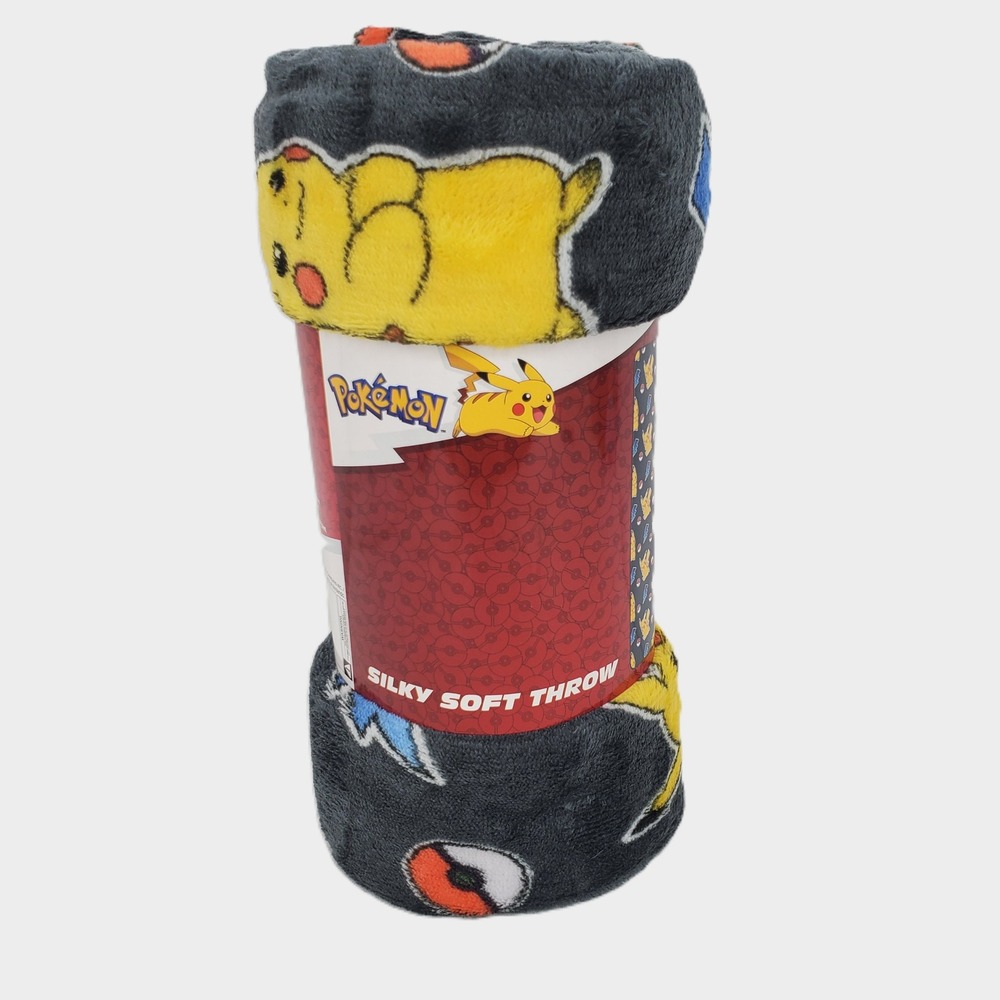 Pokemon Pikachu Silky Soft Throw Blanket 46x60 Gray Yellow Blue Nintendo New‎